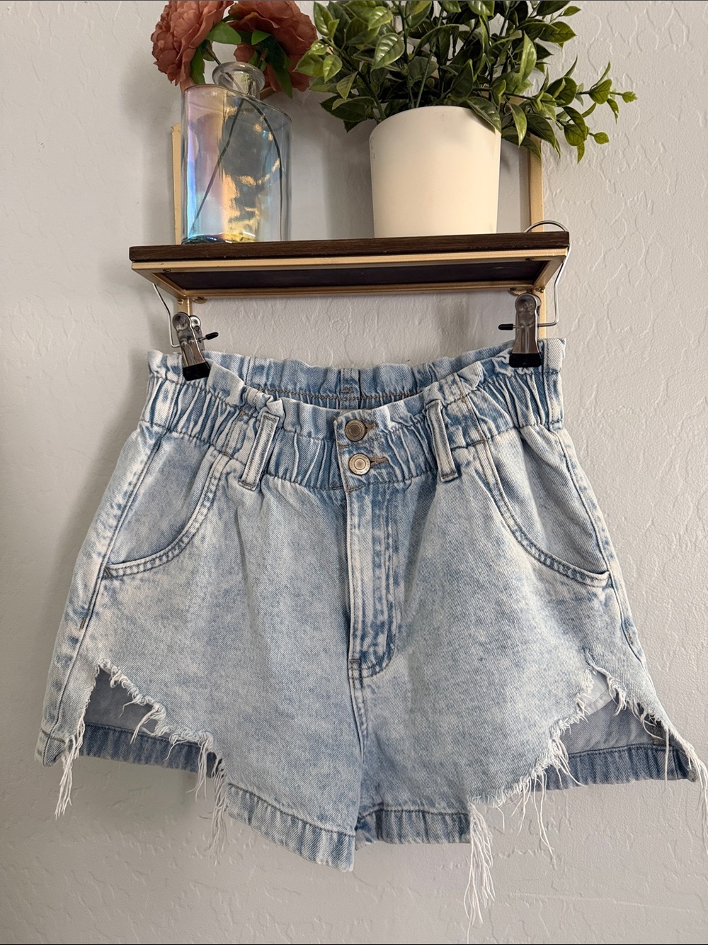 SO Light Wash Paperbag Waist Denim Shorts